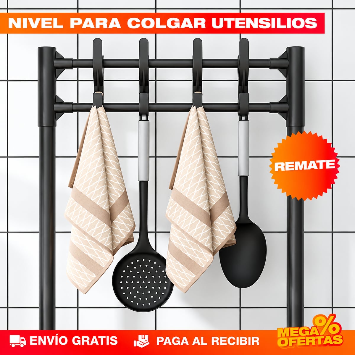 Barra superior con ganchos para colgar utensilios