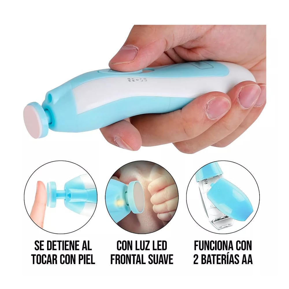 Lima De Uñas Eléctrica Para Bebés Portátil Luz Led A Pila