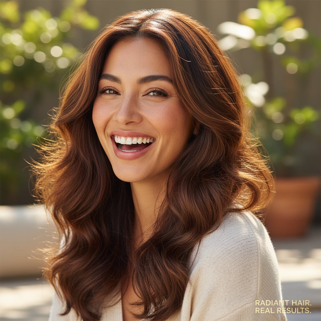 Mujer latina con cabello brillante
