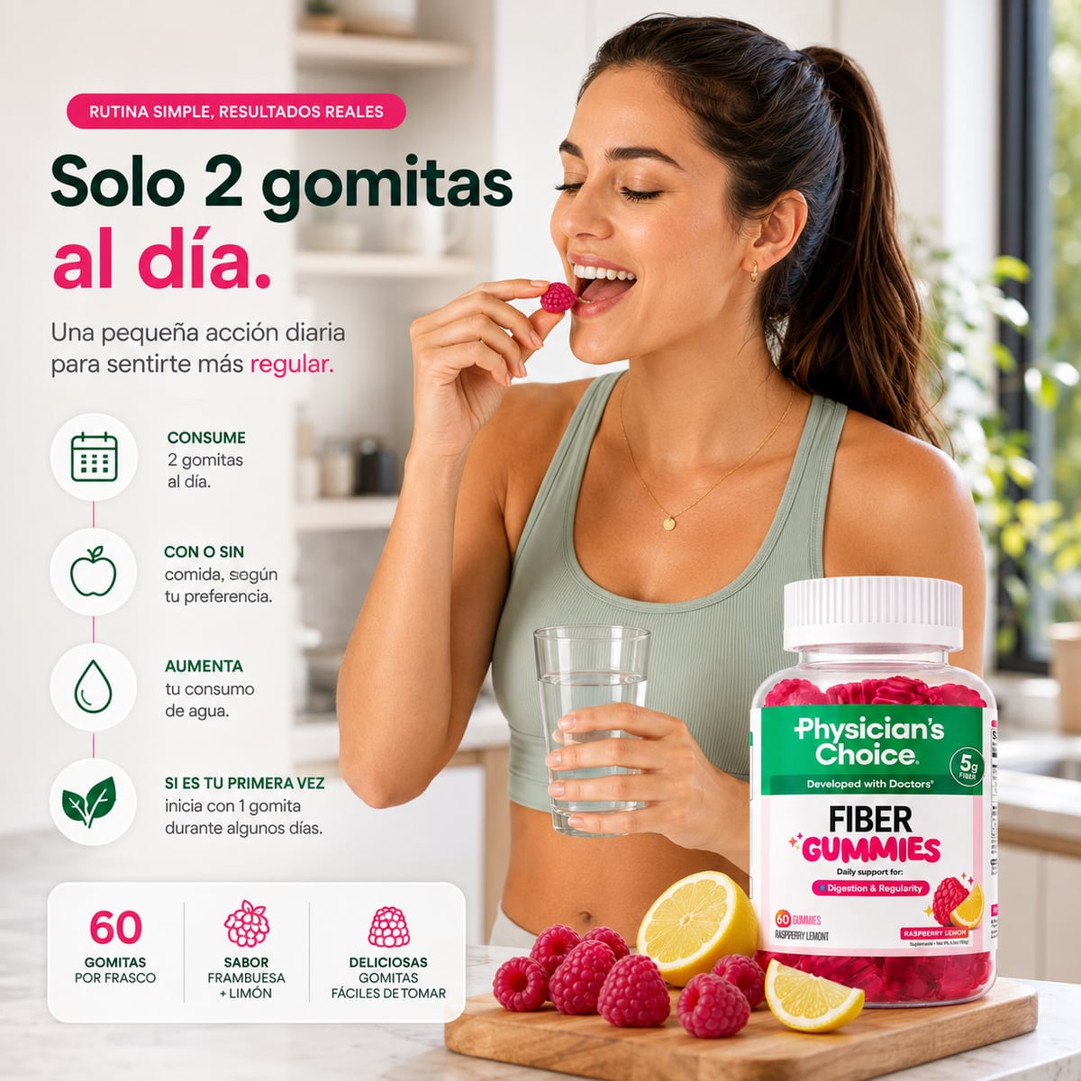 Persona consumiendo Fiber Gummies en su rutina diaria