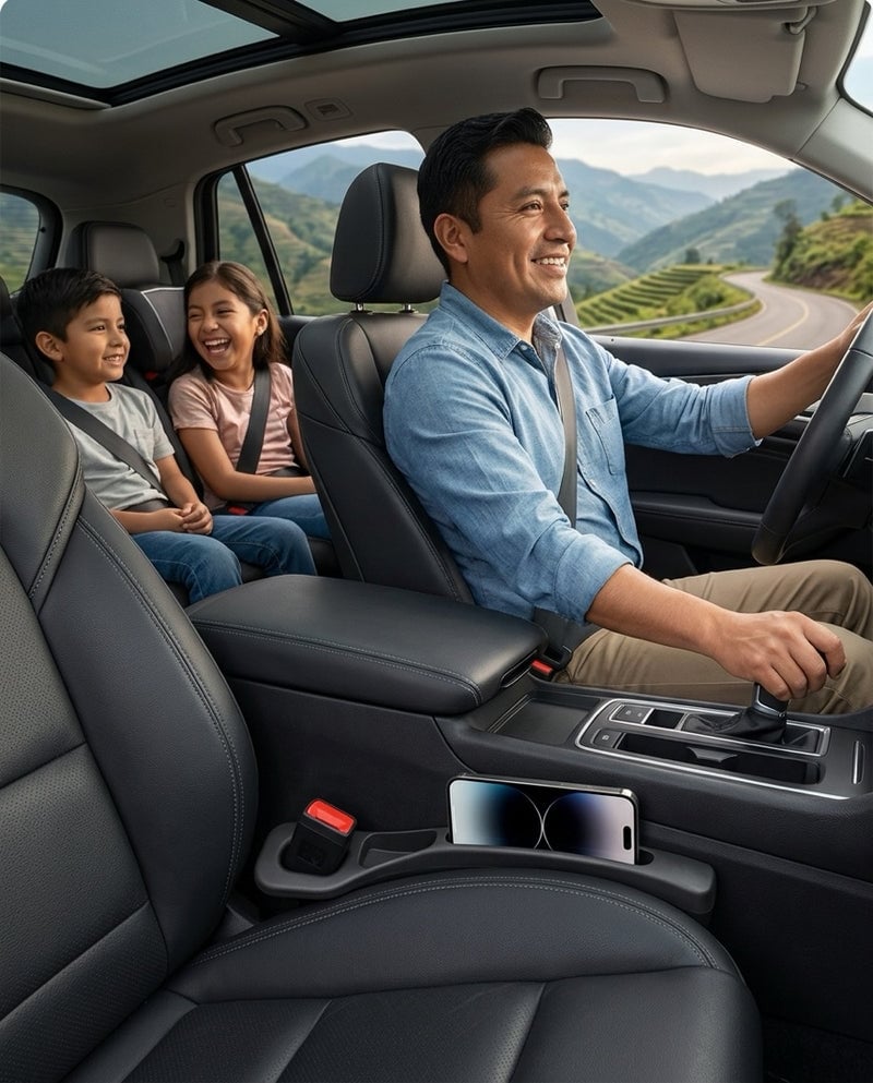 Familia viajando tranquila en el carro