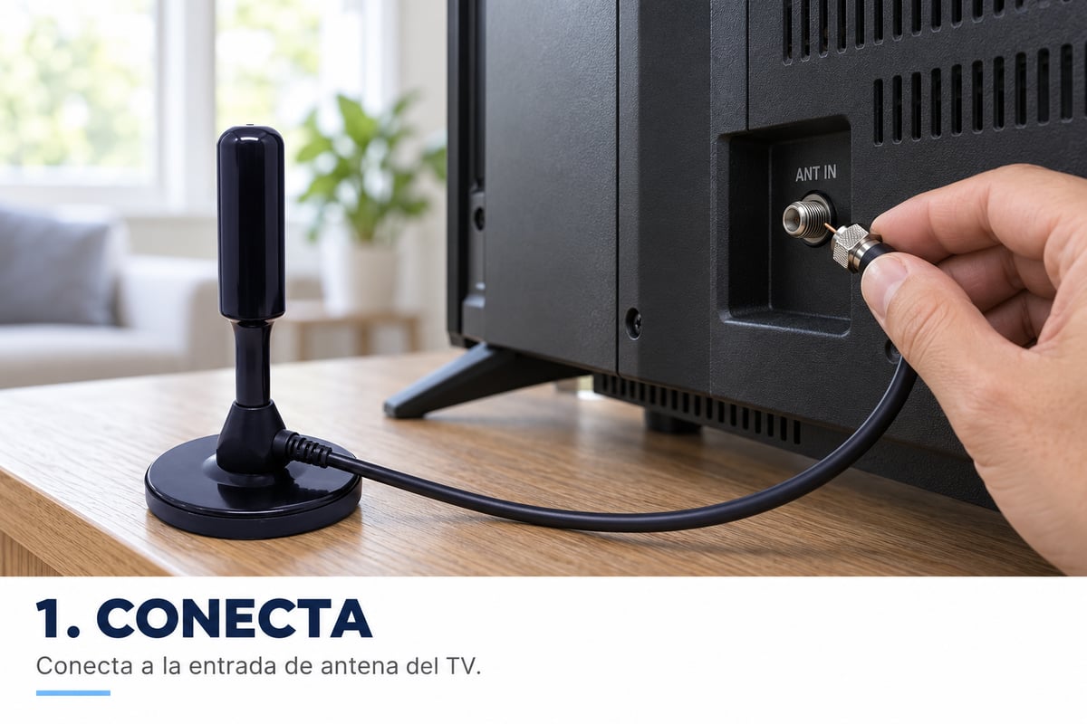 Paso 1: conecta el cable coaxial a la entrada de antena del televisor.