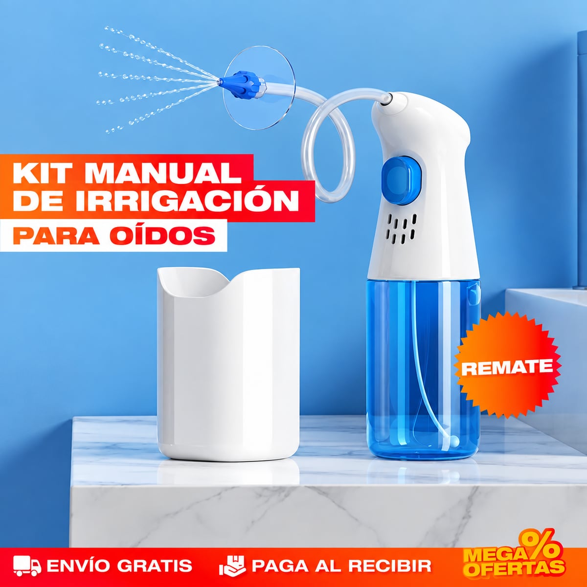 Kit manual de irrigación para oídos con su recipiente