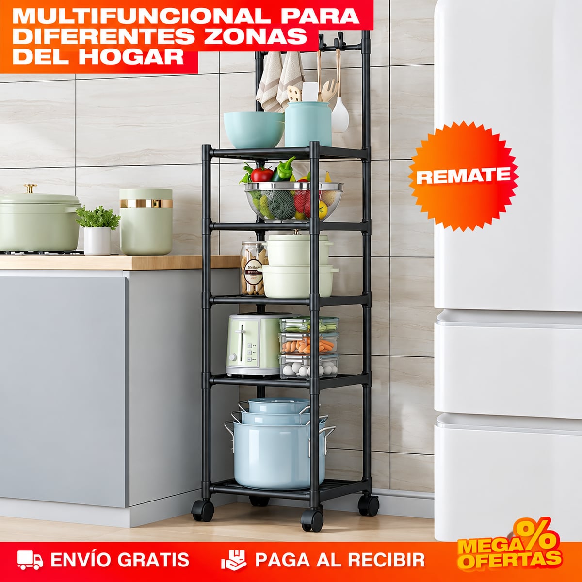 El carrito organizador en distintas zonas de la casa
