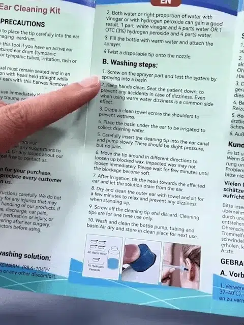 Instructivo del kit de lavado de oídos