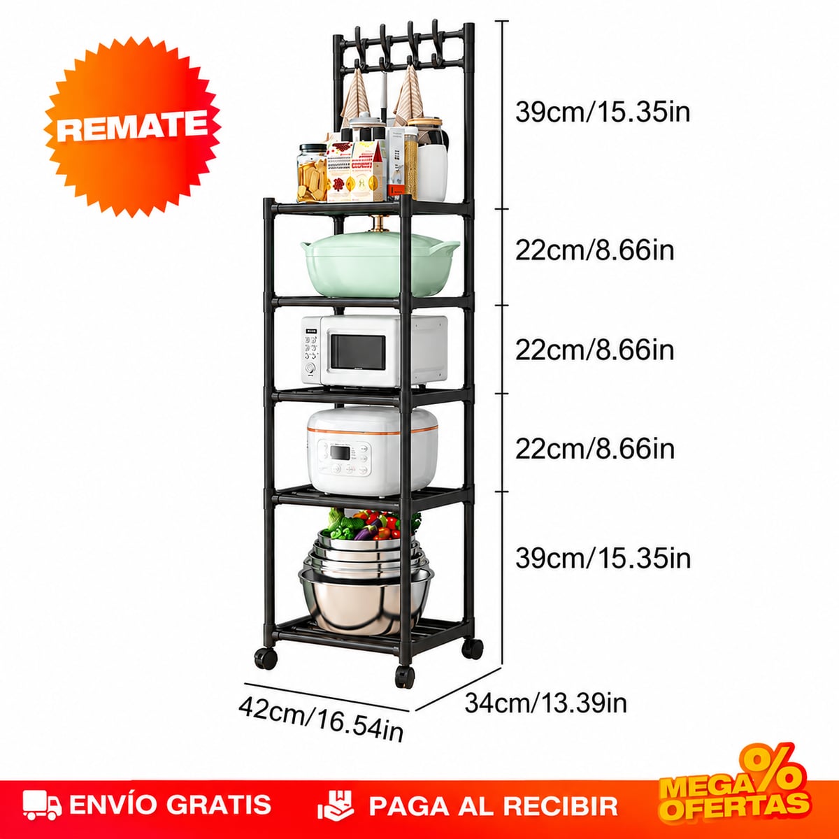 Medidas del carrito organizador de 5 niveles