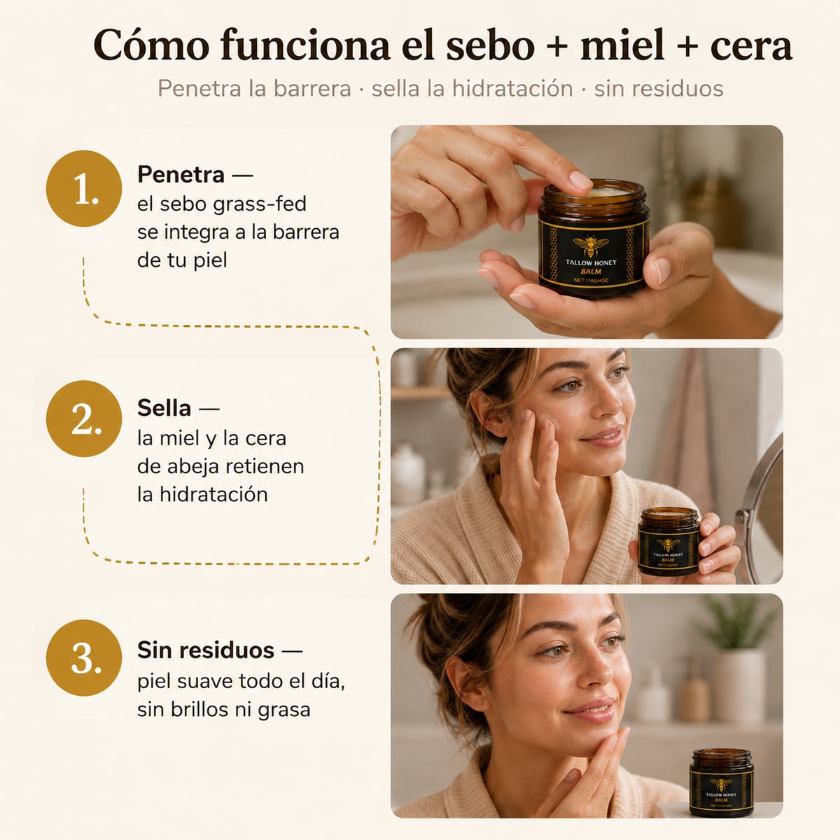 Balsamo Natural de miel y sebo - 4 ingredientes que tu piel reconoce