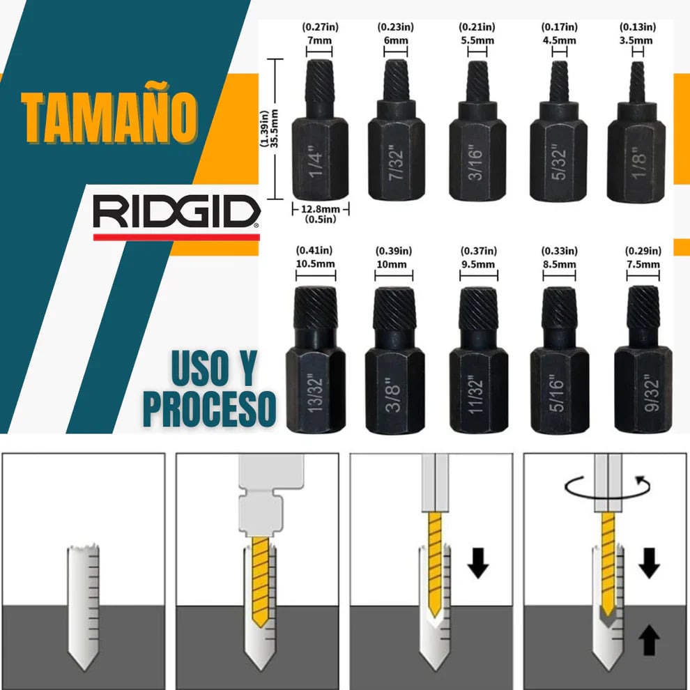 KIT EXTRACTOR DE TORNILLOS X10 PIEZAS + ENVÍO GRATIS Y REGALO 🎁