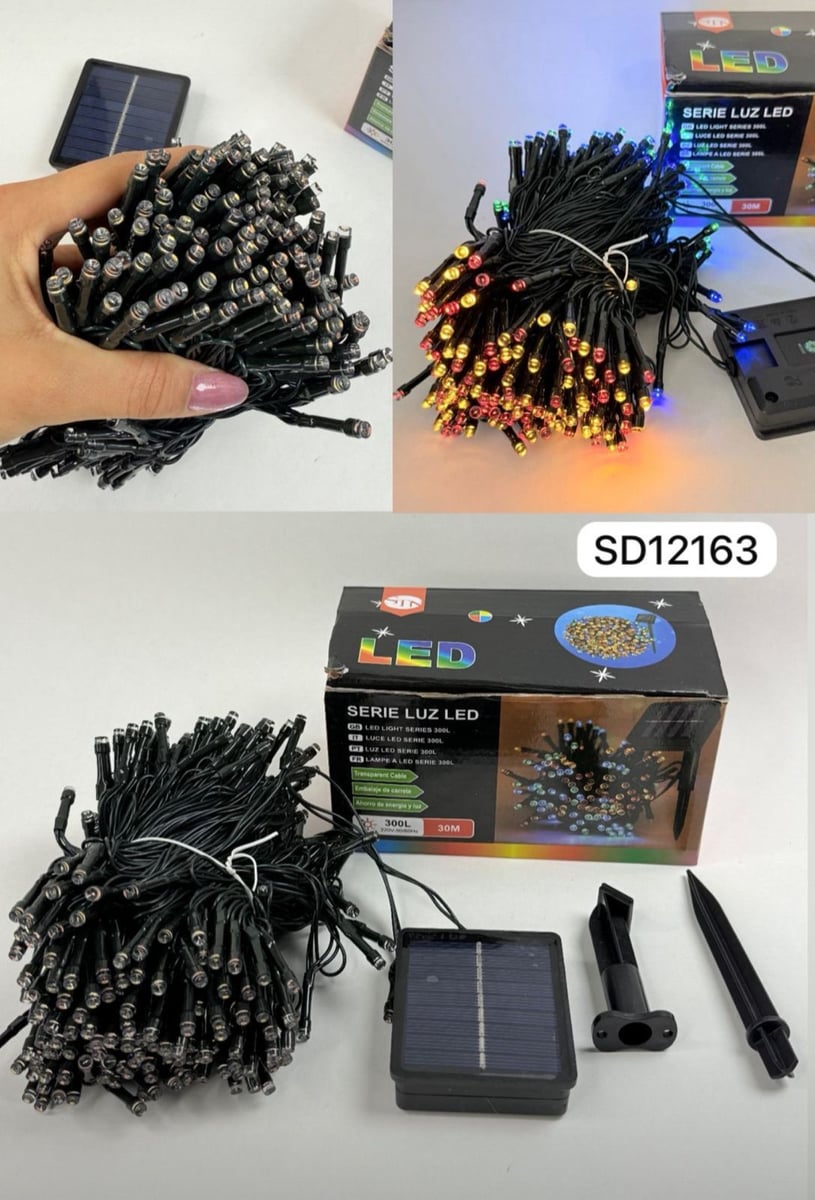 Luces de navidad con panel solar lineales 300 led 25 metros