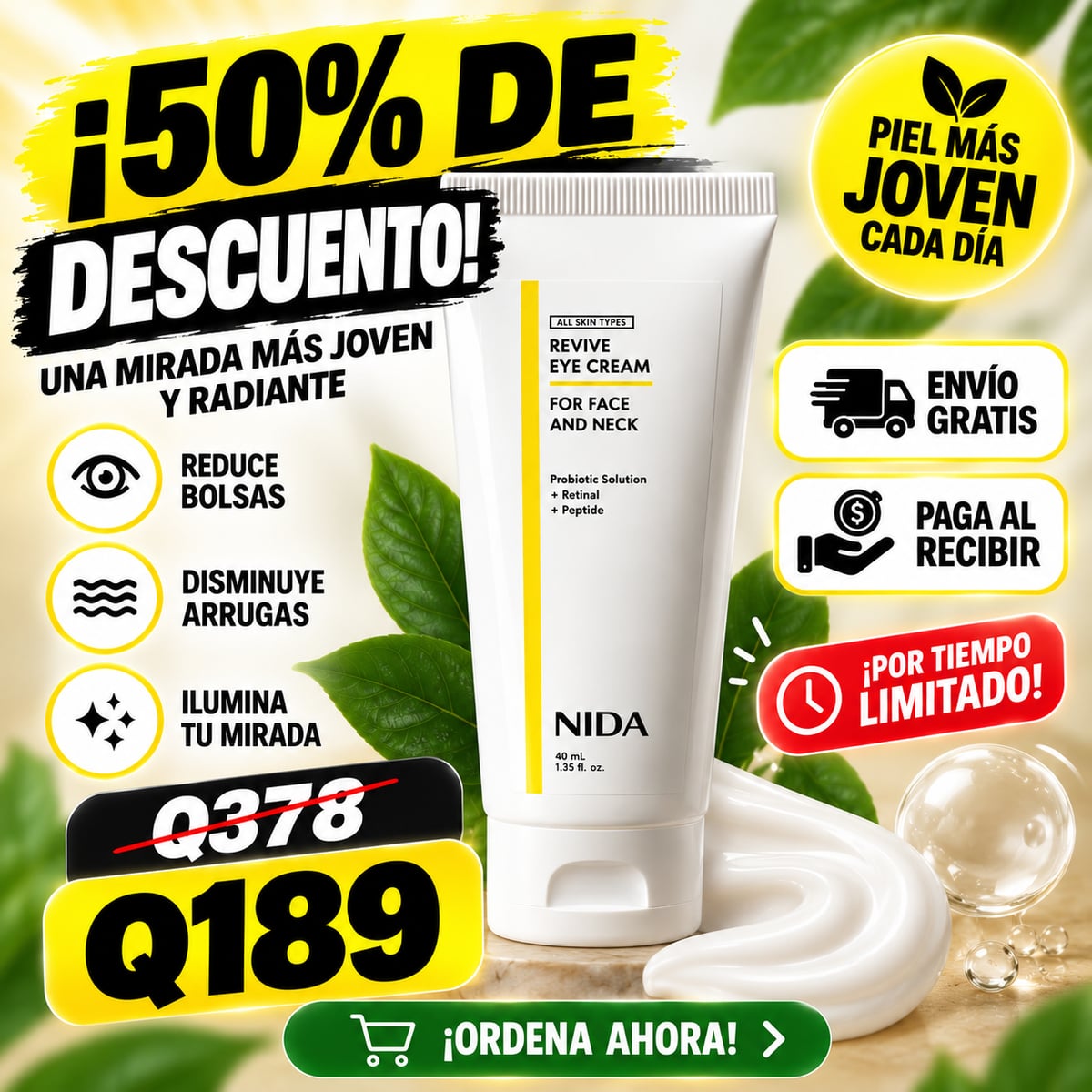 NIDA Revive 40 ml — Crema con Retinal y Péptidos para Ojos, Rostro y Cuello