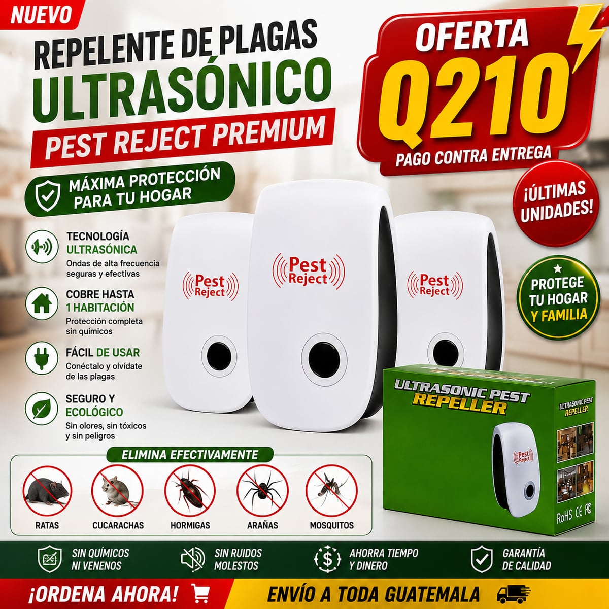PAGAS 1 Y TE LLEVAS 3 DISPOSITIVO PEST REPELLER™ | Repelente Ultrasonico De Plagas