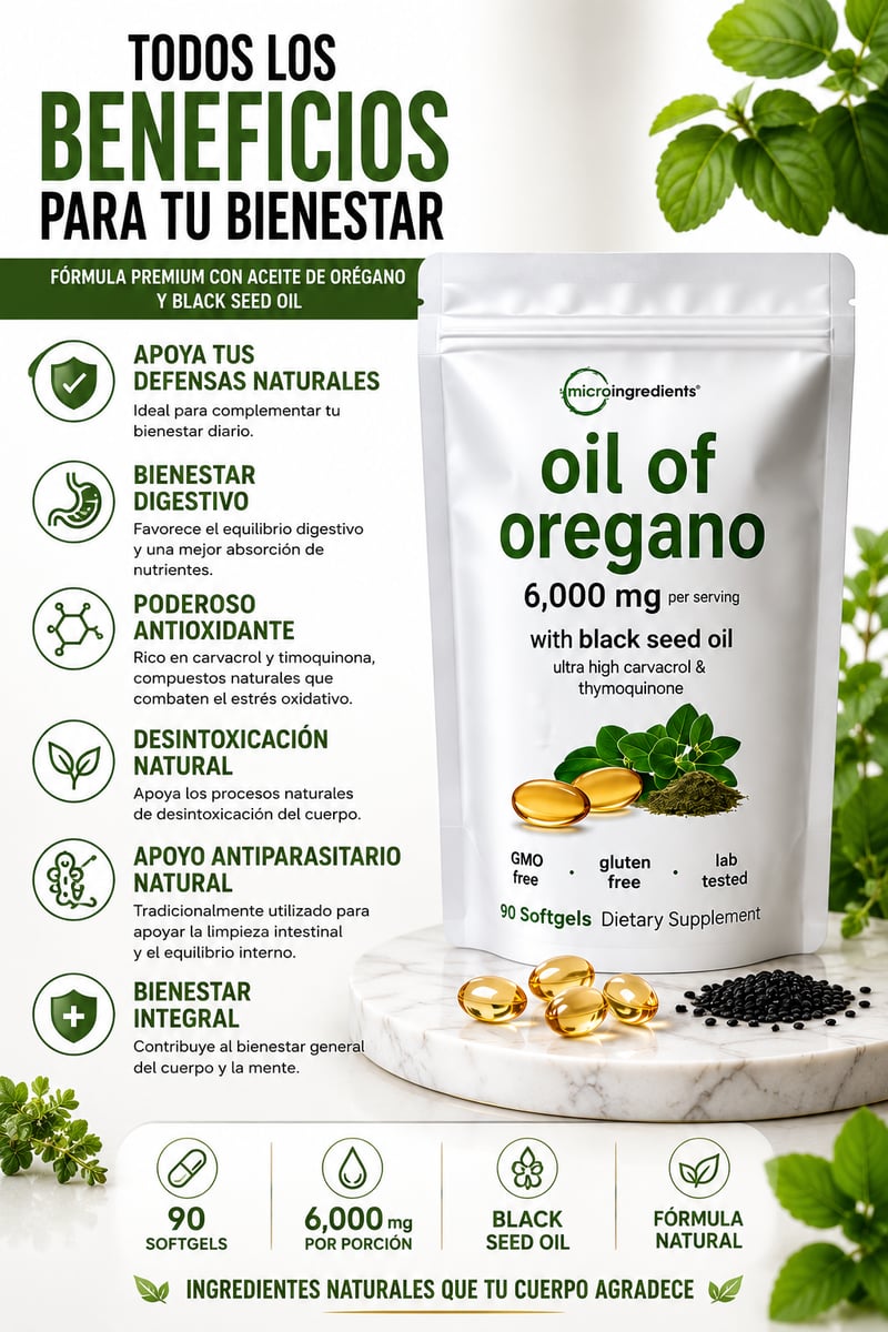 OIL OF OREGAN🌿 Cápsulas de Aceite de Orégano (Pack de 90 Cápsulas Blandas)