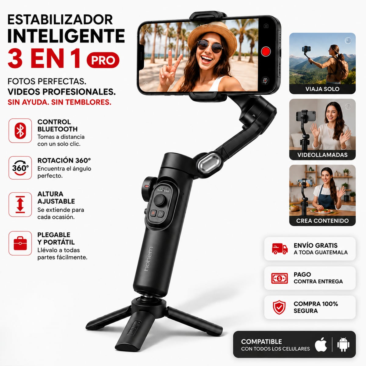 Trípode con Control Bluetooth para Selfie – Fotos y Videos Estables a Distancia