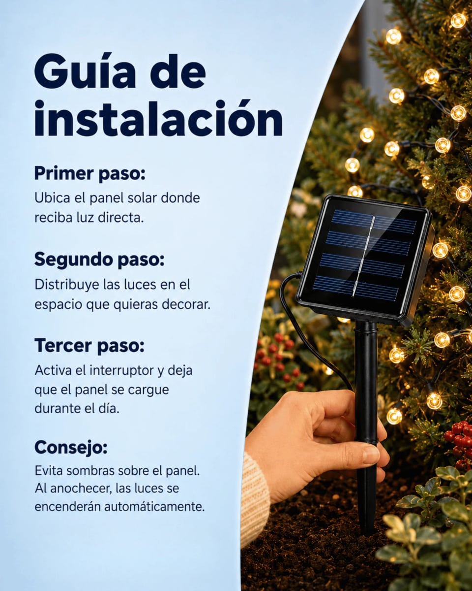 Luces navideñas con panel solar- 300 LEDs — Ilumina tu jardin