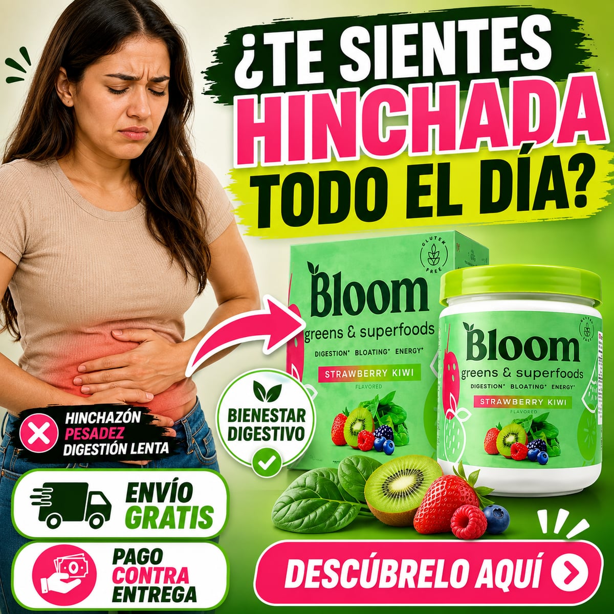 Bloom Greens & Superfoods Strawberry Kiwi + Envio Gratis