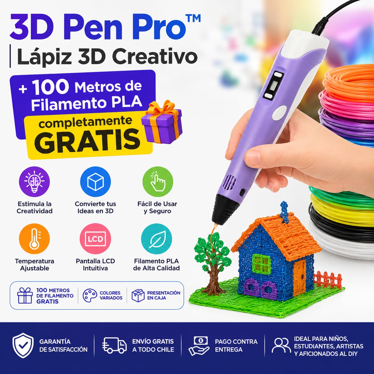 3D Pen Pro™ | Lápiz 3D Creativo + Filamento PLA completamente GRATIS