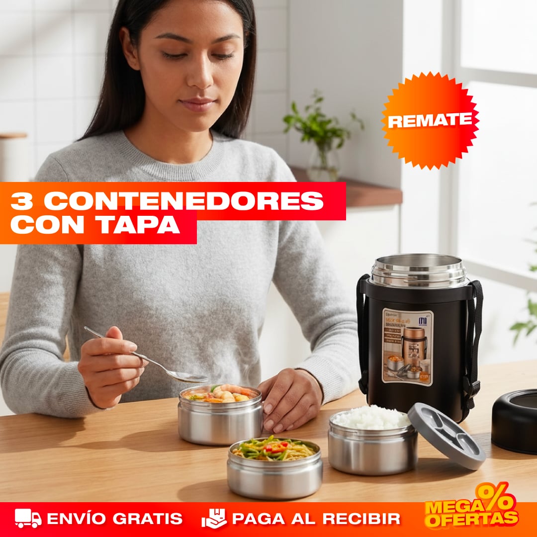 LONCHERA TÉRMICA 3 EN 1 DE ACERO INOXIDABLE