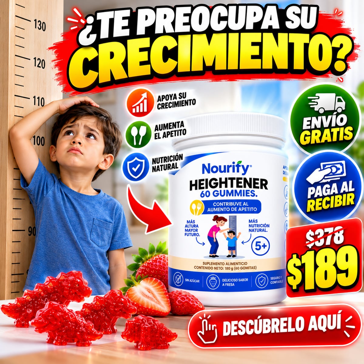 Gomitas Infantiles para el Apetito y Nutrición | Heightener Nourify 60 Gomitas