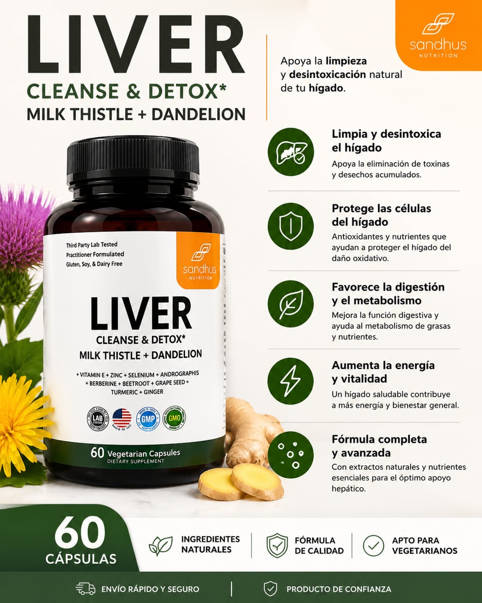 Liver Cleanse &amp; Detox Sandhus Nutrition®  Ayuda a que tu Hígado Funcione Mejor,  inicia desde hoy