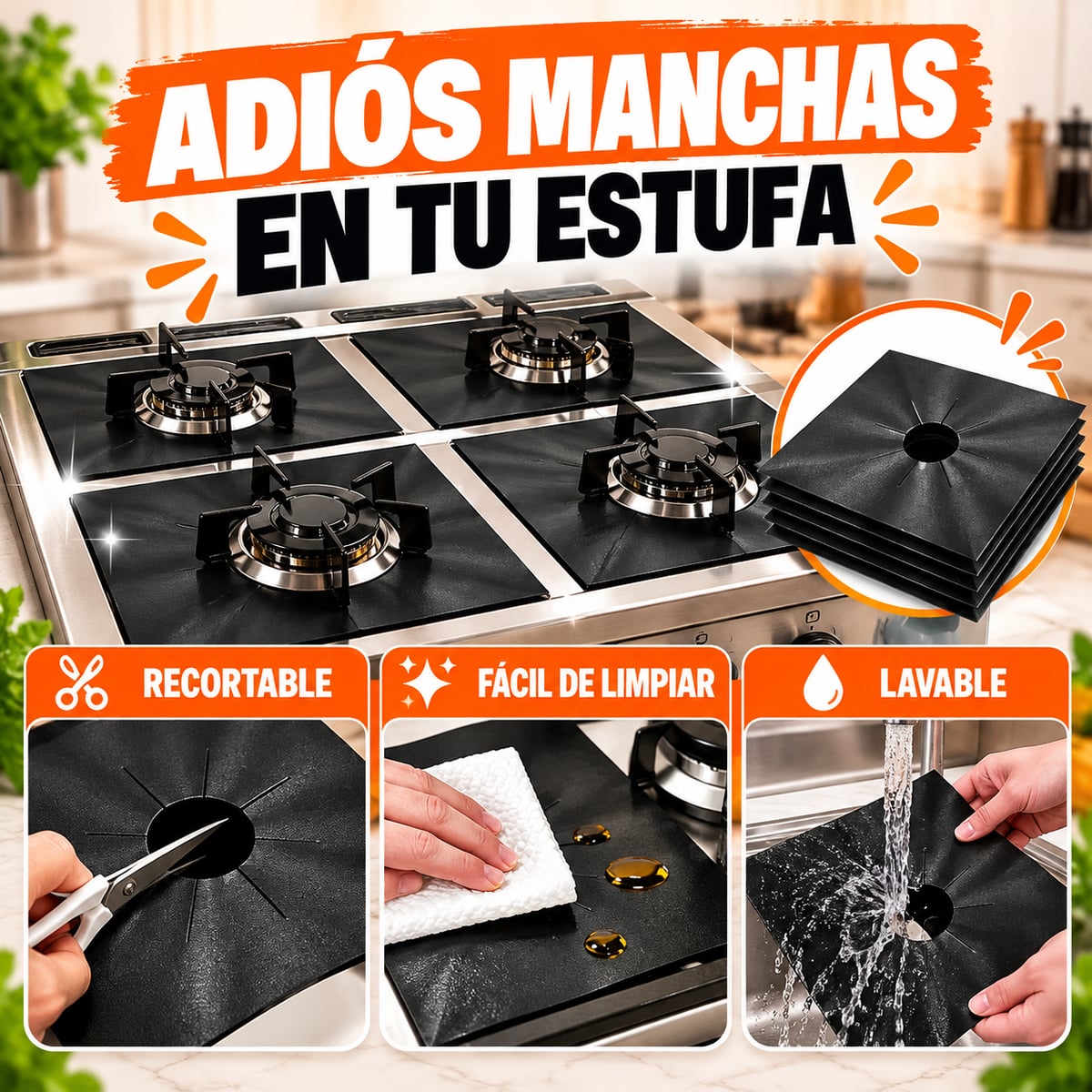 📢📢¡¡50 % DE DESCUENTO!! ⏰Protectores reutilizables para los quemadores de la cocina de ga