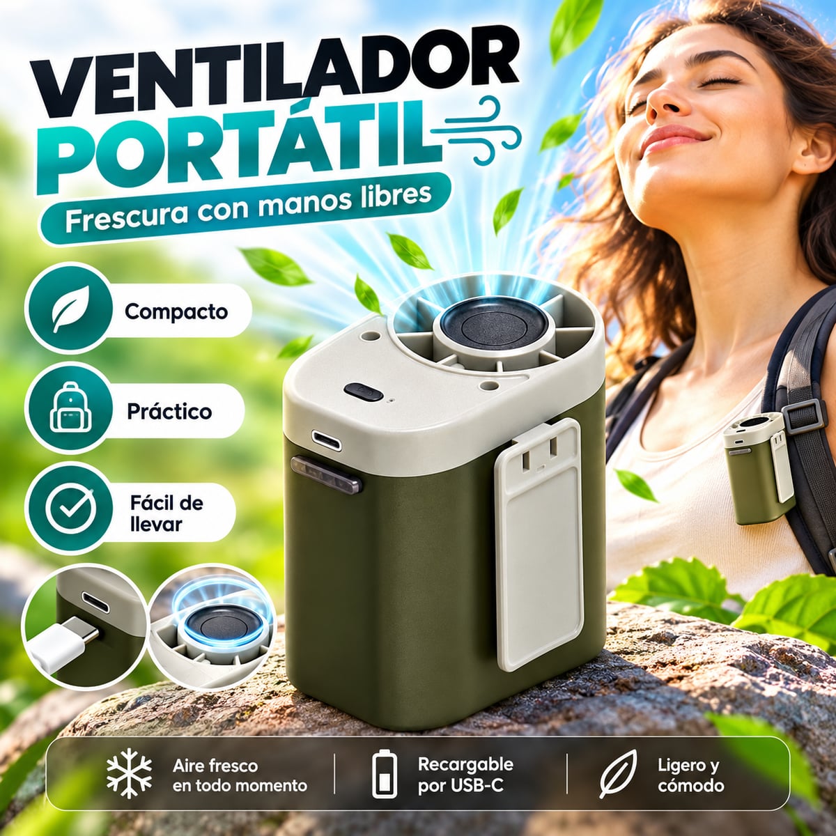 🌬️ Ventilador Portátil 🌬️ 💚 Frescura en Cualquier Lugar 💚