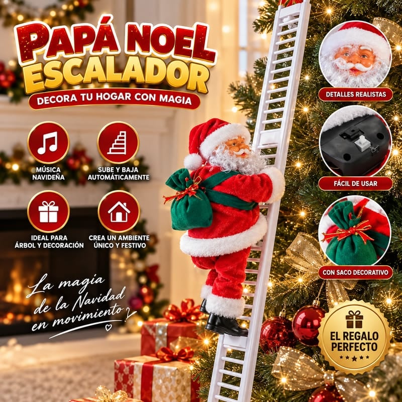 🎅 Santa Trepador con Escalera, Movimiento y Sonido 🎄
