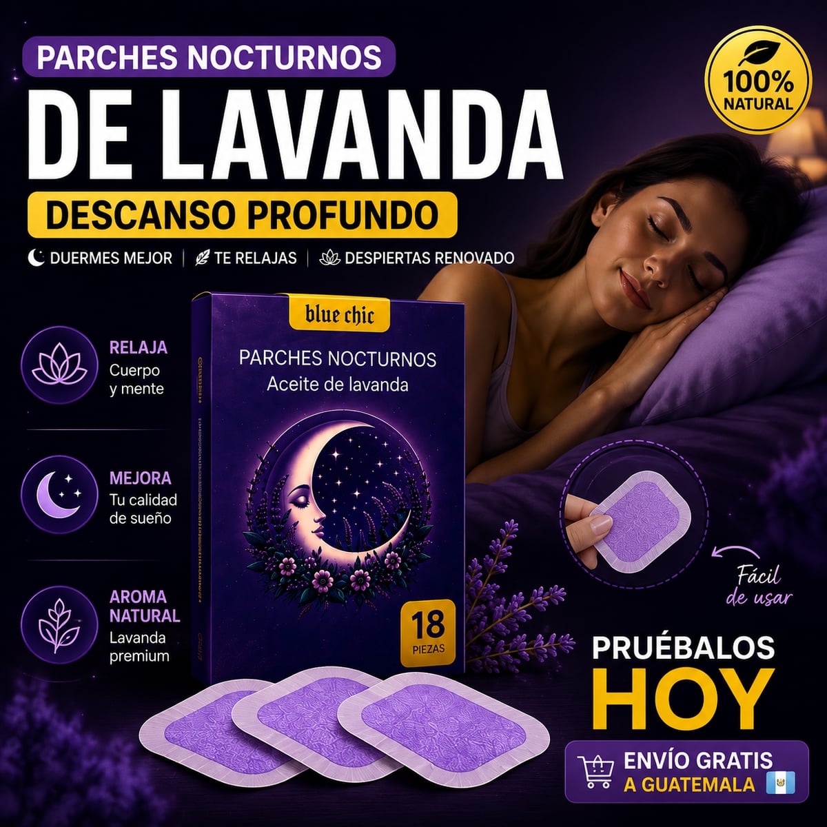 Parches Nocturnos de Lavanda Para un descanso profundo y noches más tranquilas.
