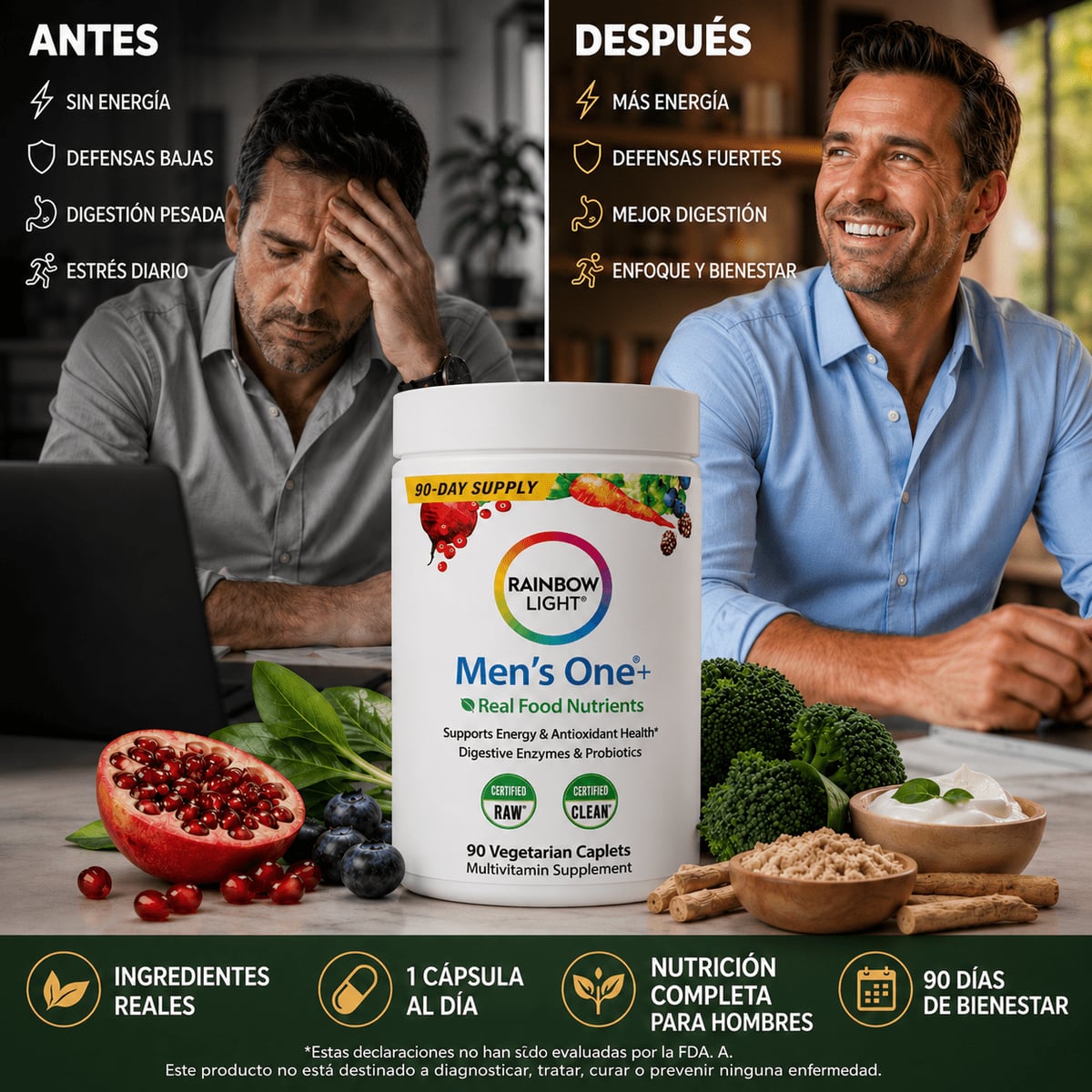 Multivitamínico Rainbow Light® Recupera Energía, Inmunidad y Salud Digestiva - Empieza a cuidarte hoy.