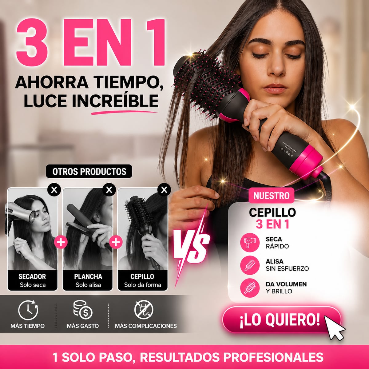 Cepillo secador 3 en 1 - SECA ALISA Y DA VOLUMEN