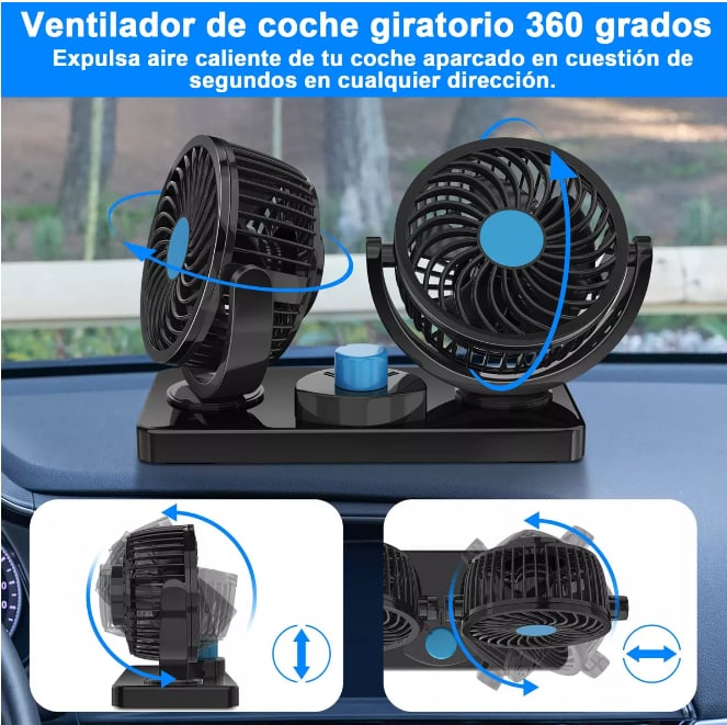Ventilador Doble Para Auto Para Asiento Delantero/Trasero - Ventilador Esencial Para Pasajeros Con Regulación De Velocidad + ENVIO GRATIS