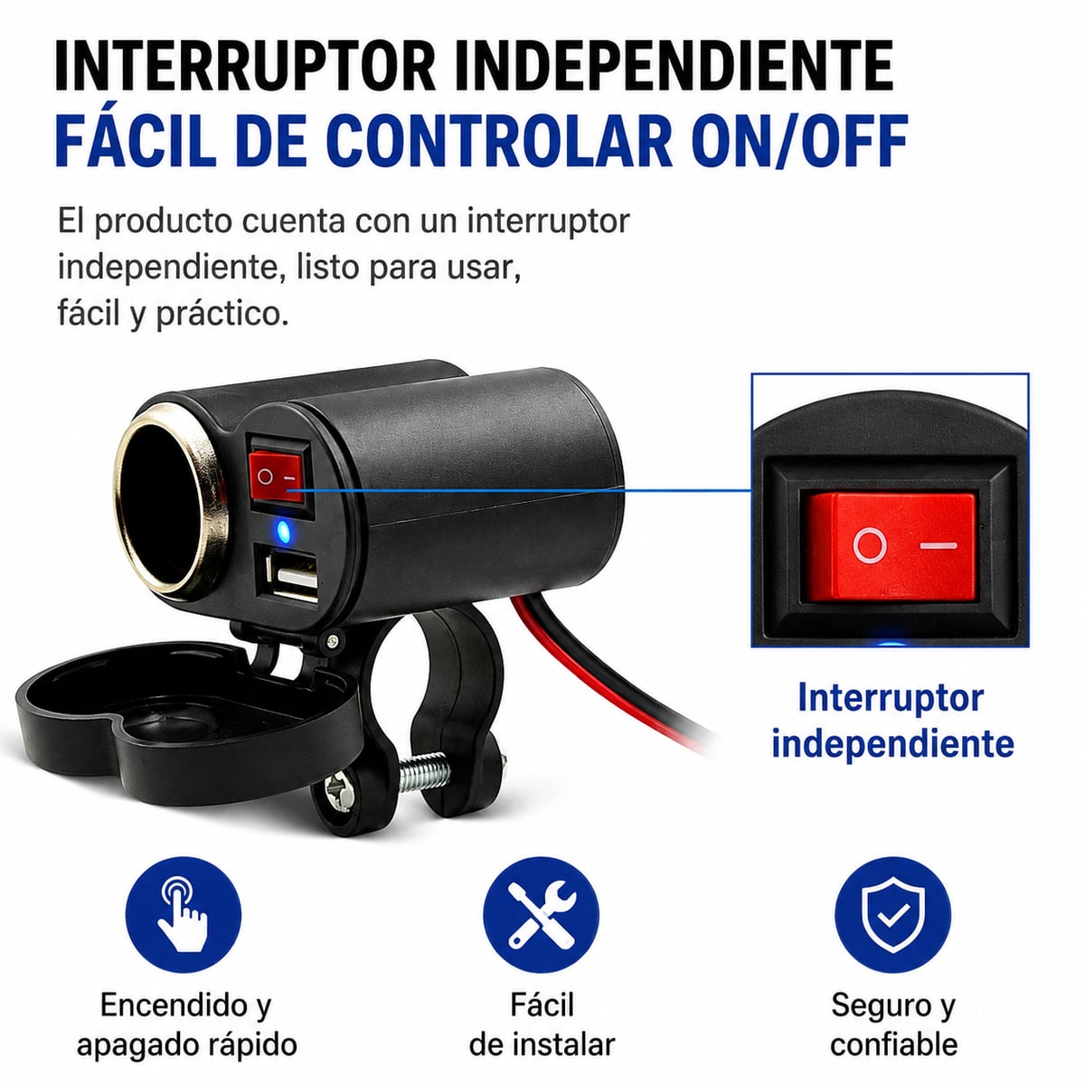 MotoCharge Pro – Cargador USB para Moto con Interruptor ON/OFF