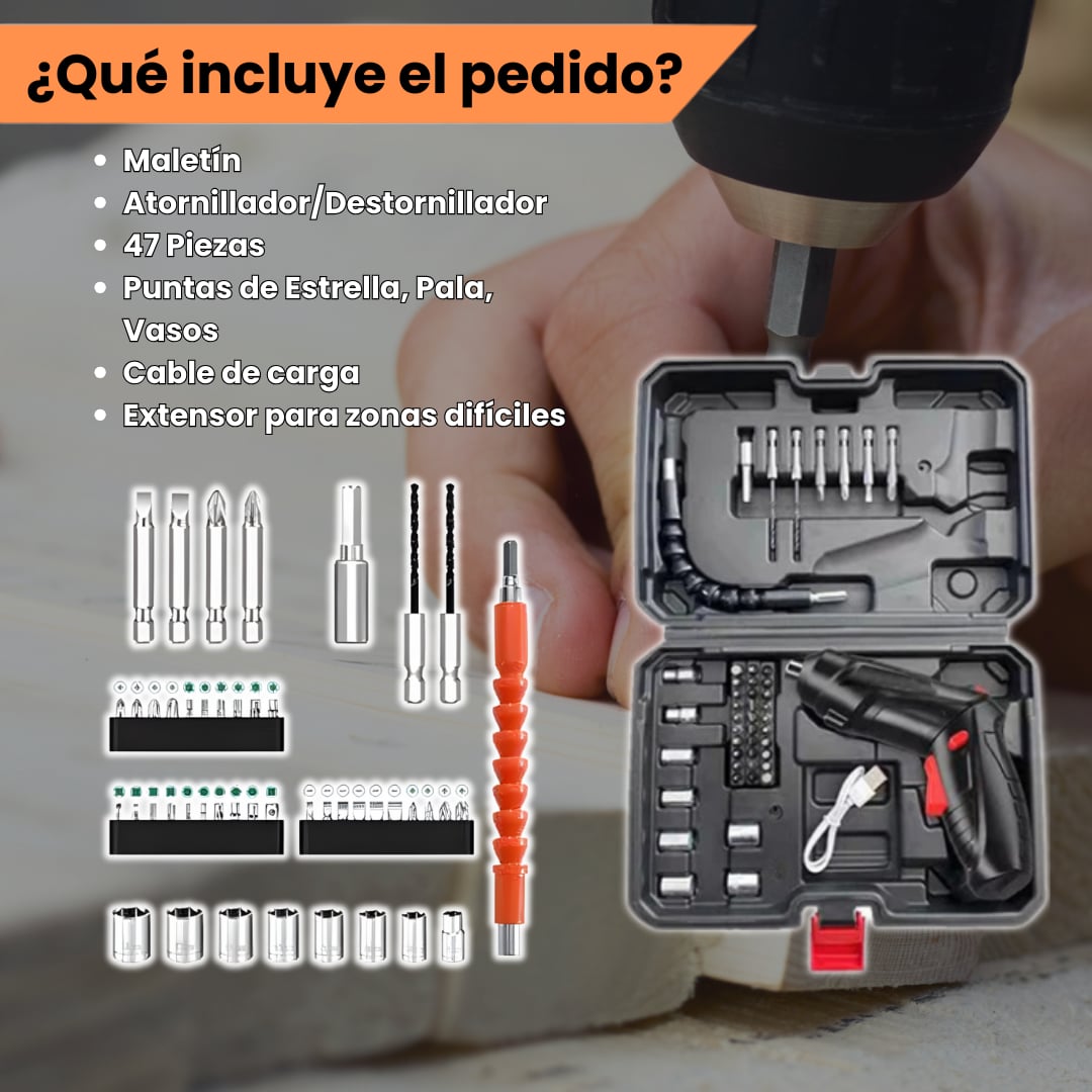 POWERTURN™ - DESTORNILLADOR ELÉCTRICO INALÁMBRICO DE 47 PZAS + + ENVÍO GRATIS📦