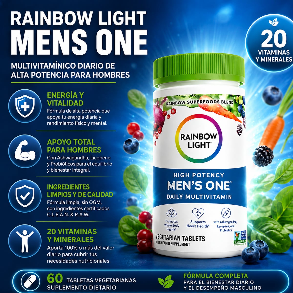 RAINBOW LIGHT MENS ONE – Nutrición diaria masculina con vitaminas, minerales + ENVIO GRATIS