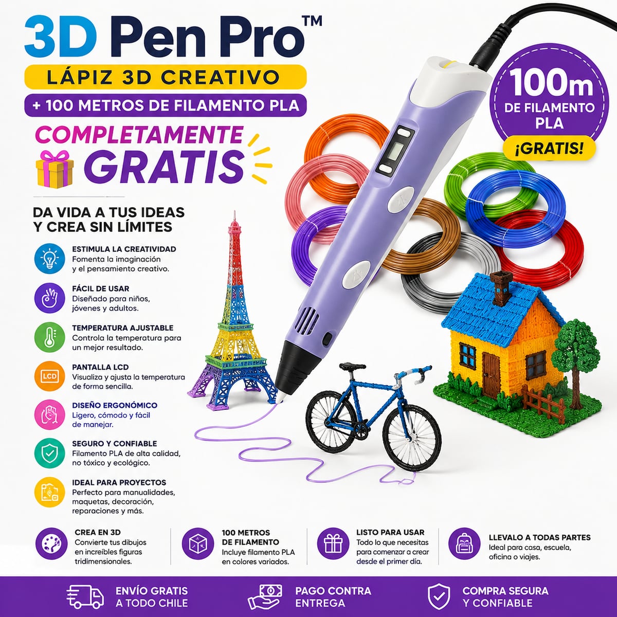 3D Pen Pro™ | Lápiz 3D Creativo + Filamento PLA completamente GRATIS