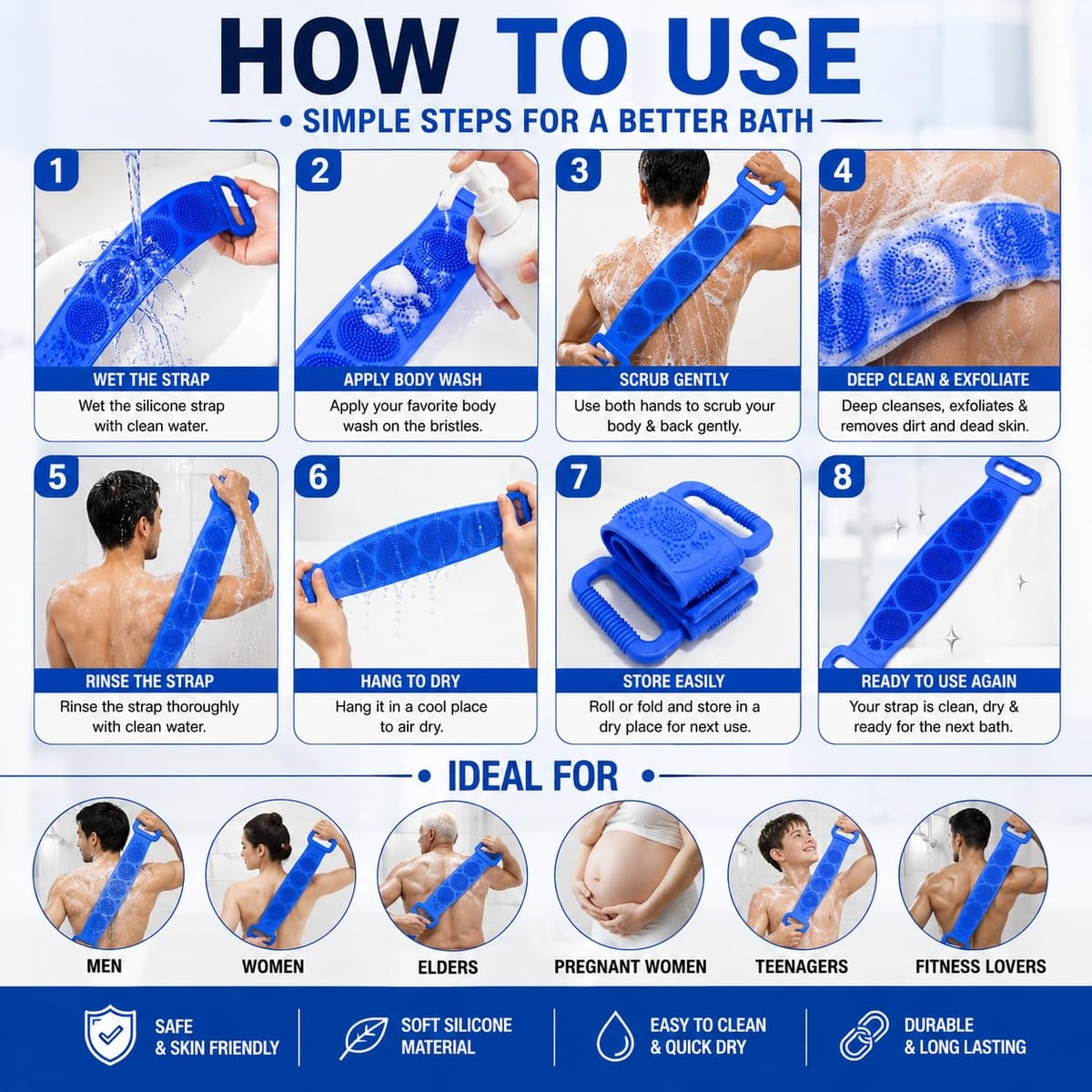 🧼Cepillo de Silicona para Espalda - Exfoliante Corporal para Baño con Cerdas Suaves + Envio Gratis