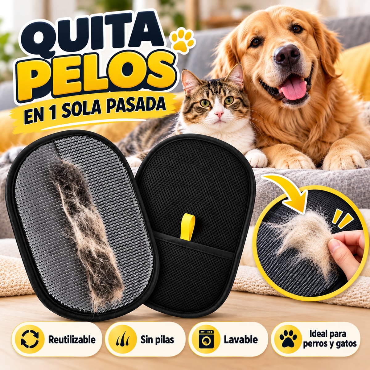 Guante Quita Pelos y Pelusas 🐶🐱 | Una Sola Pasada, Sin Rodillos