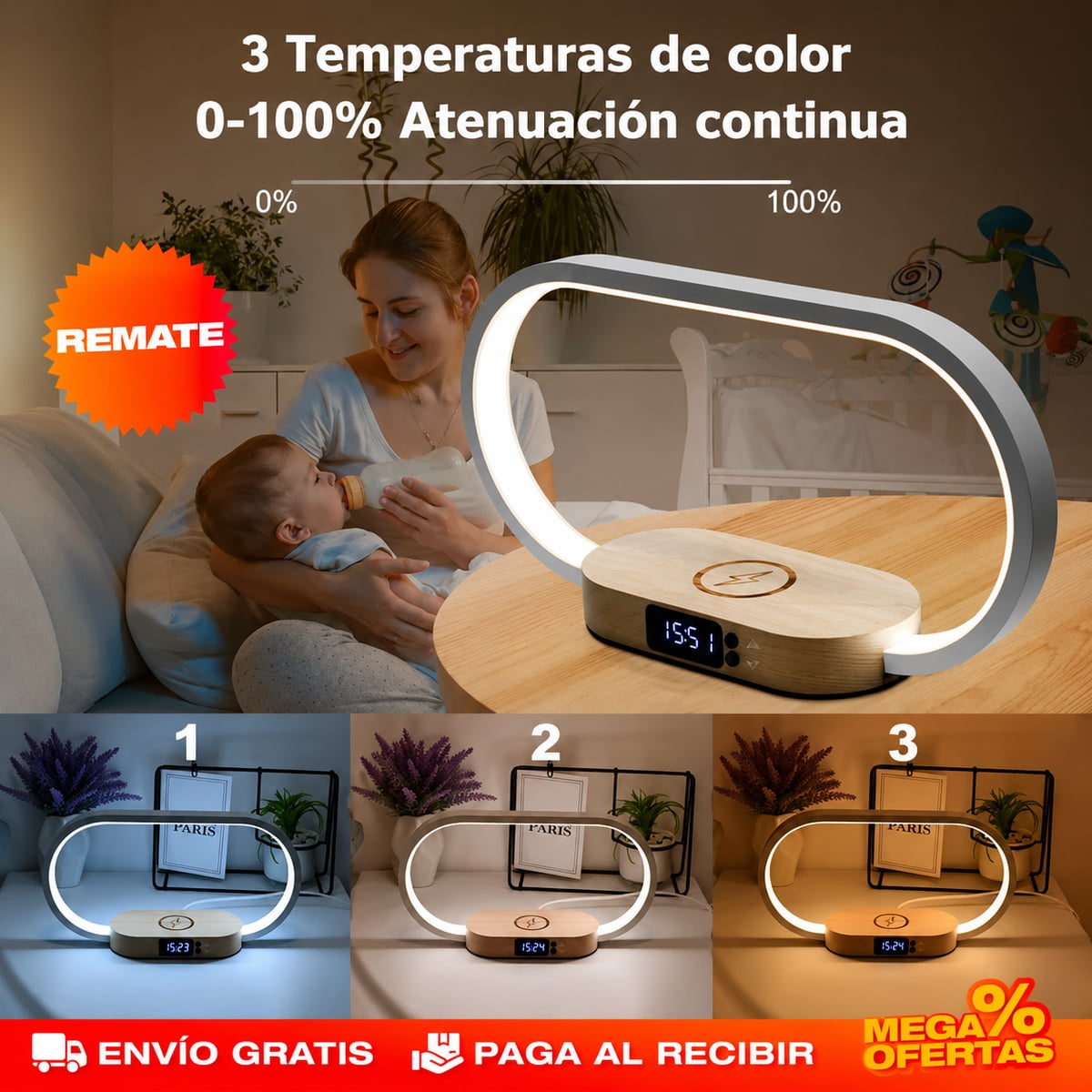 LÁMPARA LED DE MESA CON CARGA 10W – Alumbra y carga el celular con un solo cable