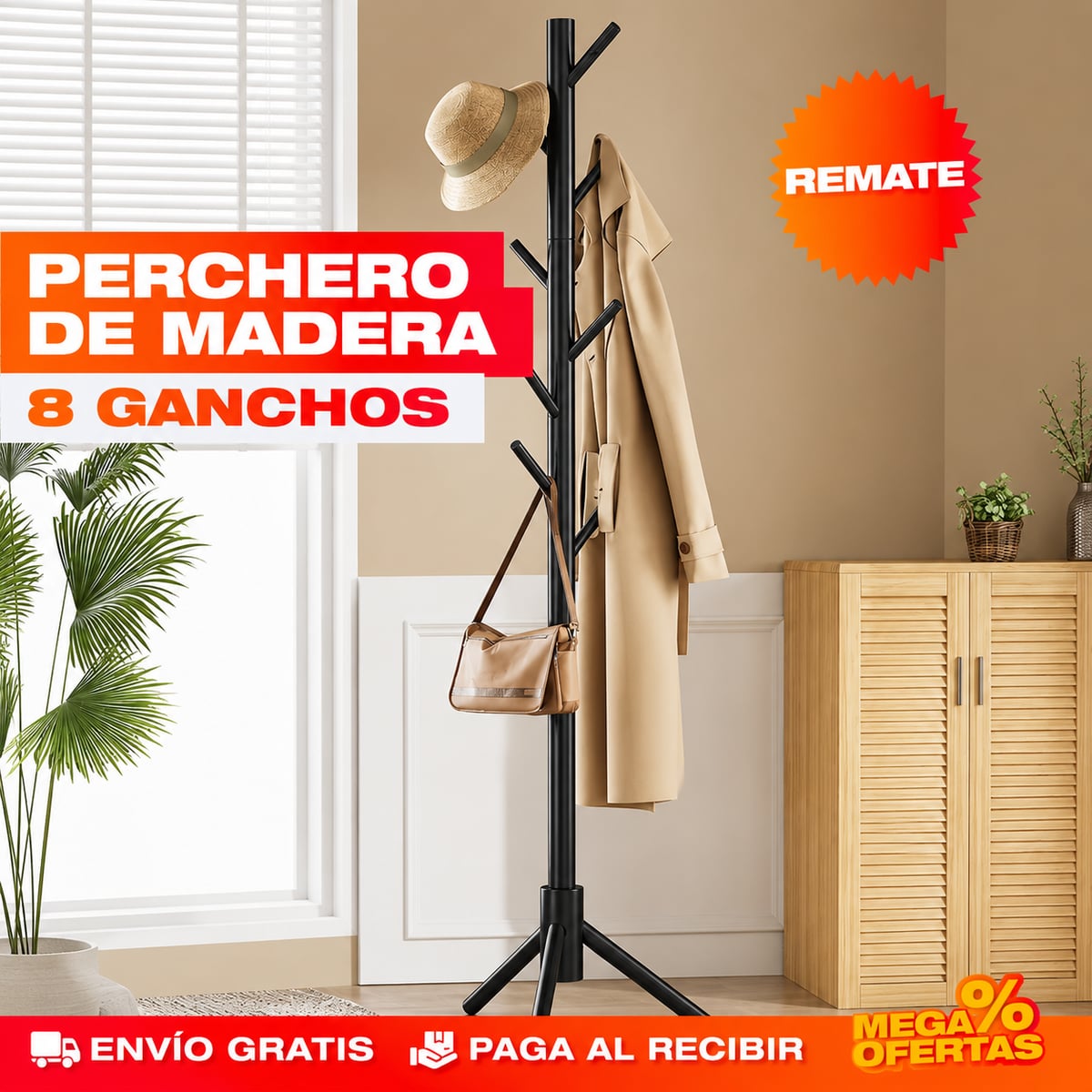 PERCHERO COLGADOR DE LUJO 8 GANCHOS