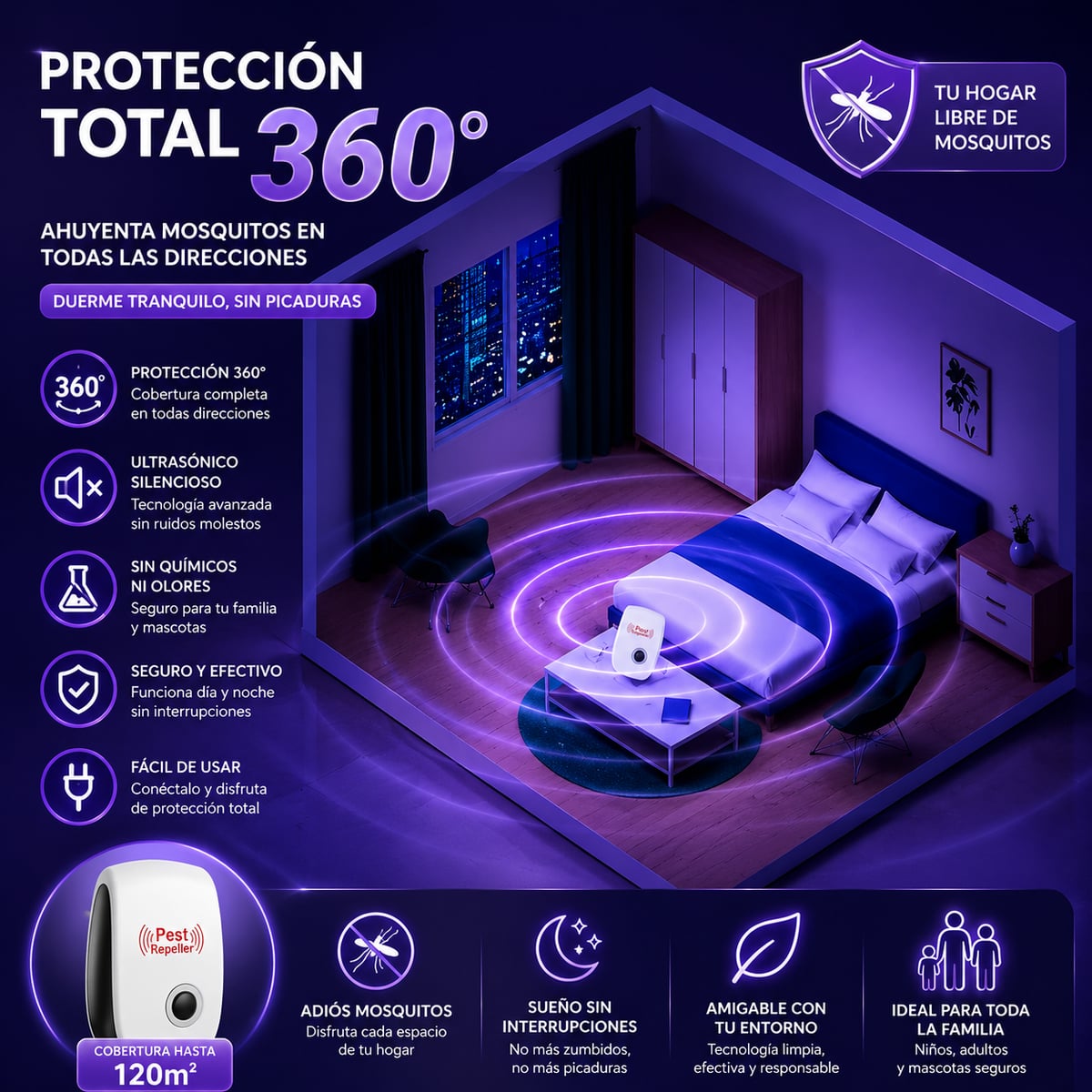 PAGAS 1 Y TE LLEVAS 3 DISPOSITIVO PEST REPELLER™ | Repelente Ultrasonico De Plagas