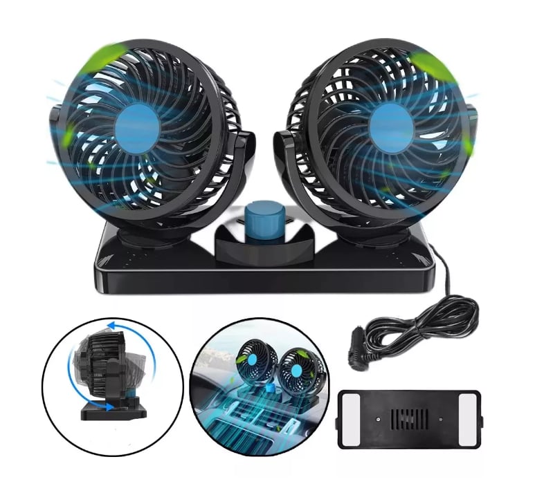 Ventilador Doble Para Auto Para Asiento Delantero/Trasero - Ventilador Esencial Para Pasajeros Con Regulación De Velocidad + ENVIO GRATIS