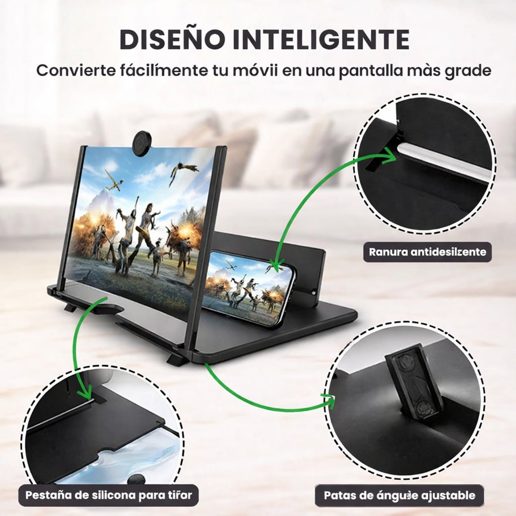 Amplificador de Pantalla +VISION para Móvil | Efecto Cine HD | Ligero y Portátil