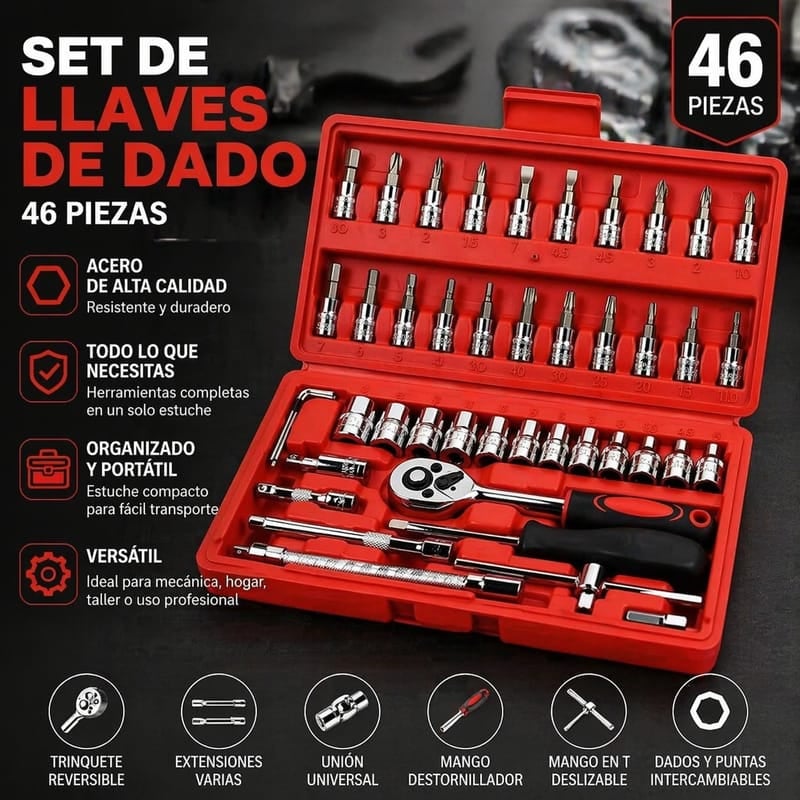 TODO EN UNA SOLA LLAVE - Set de LLaves de Dado (46 Piezas) + ENVÍO GRATIS