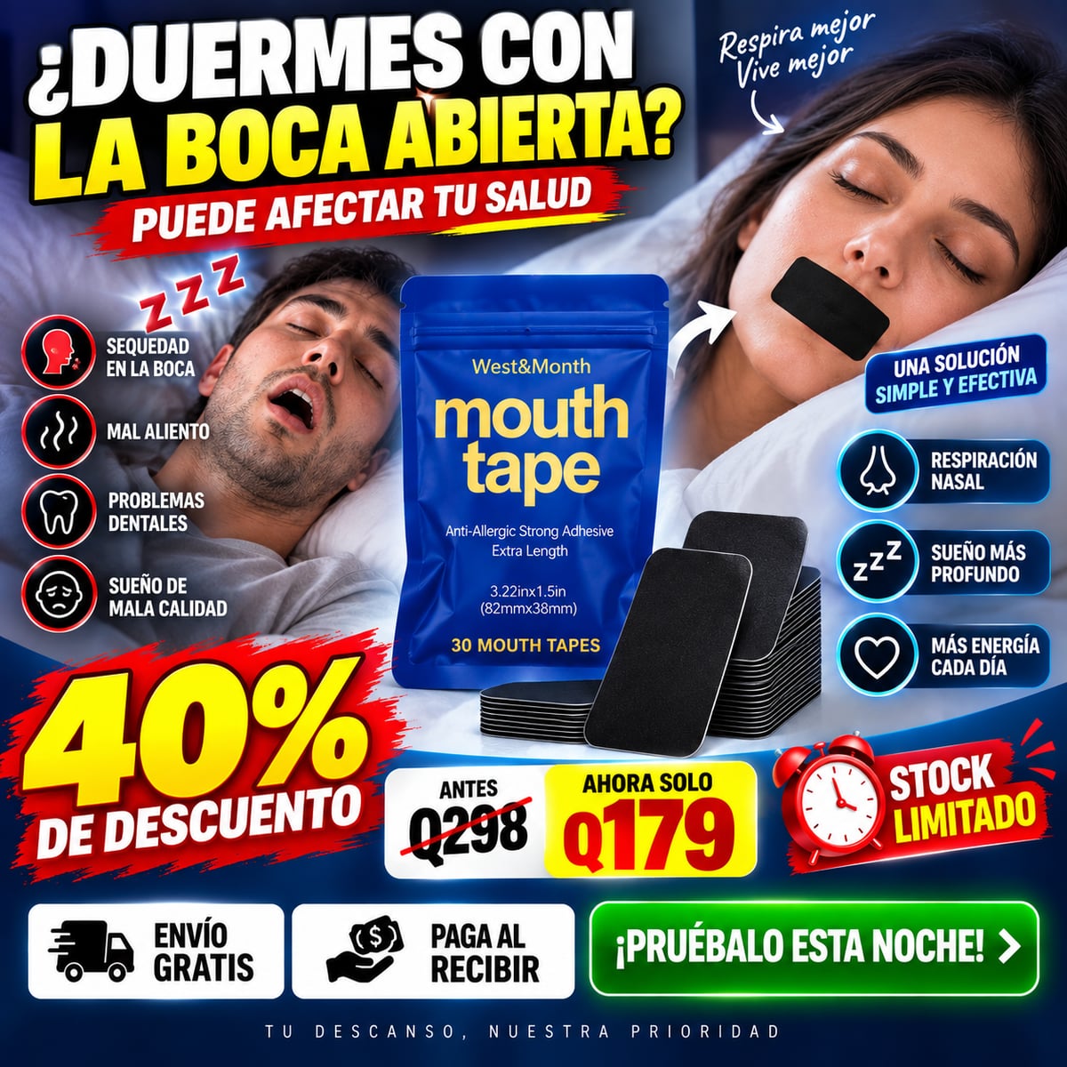 🌙 DUERME MEJOR, DESPIERTA MEJOR CON MOUTH TAPE/ ENVIO GRATIS