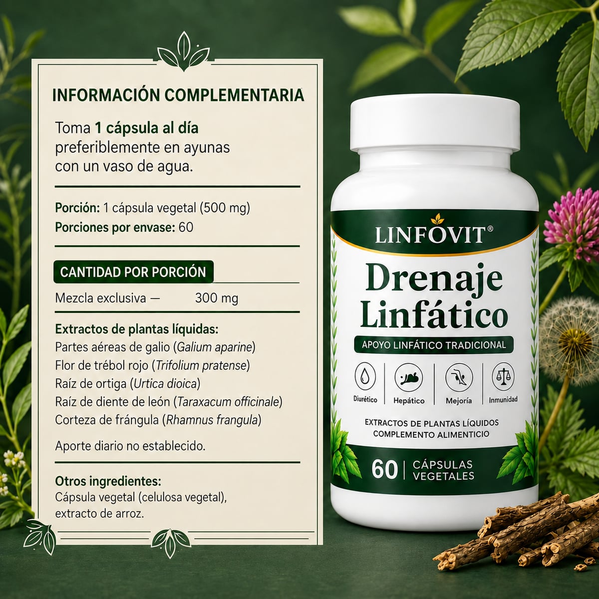 60 Cápsulas LinFovit 🌿 | Drenaje Linfático para Tu Rutina de Bienestar