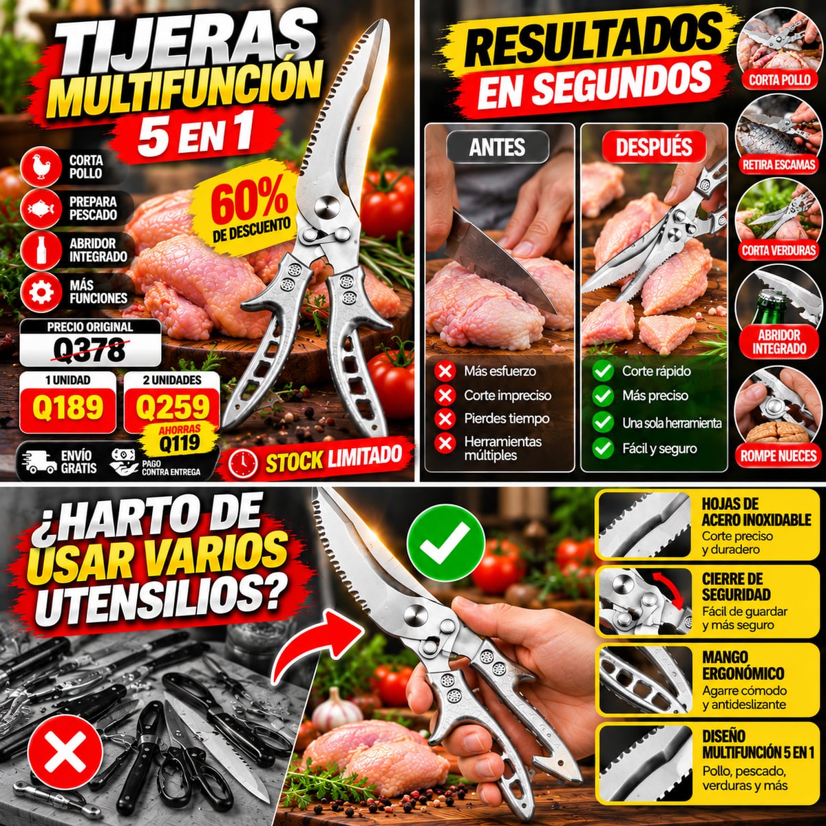 ¡UNA TIJERA DE COCINA, MUCHAS SOLUCIONES! MULTIFUNCIONAL