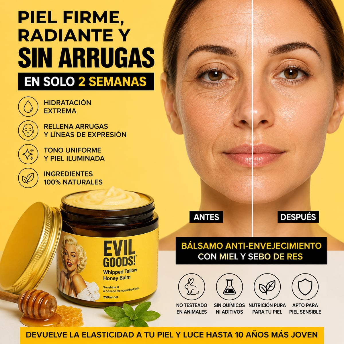 Evil good Bálsamo de miel y sebo de Res Anti-Envejecimiento 100% Original, Resultados en 14 días + ENVIO GRATIS 🎁