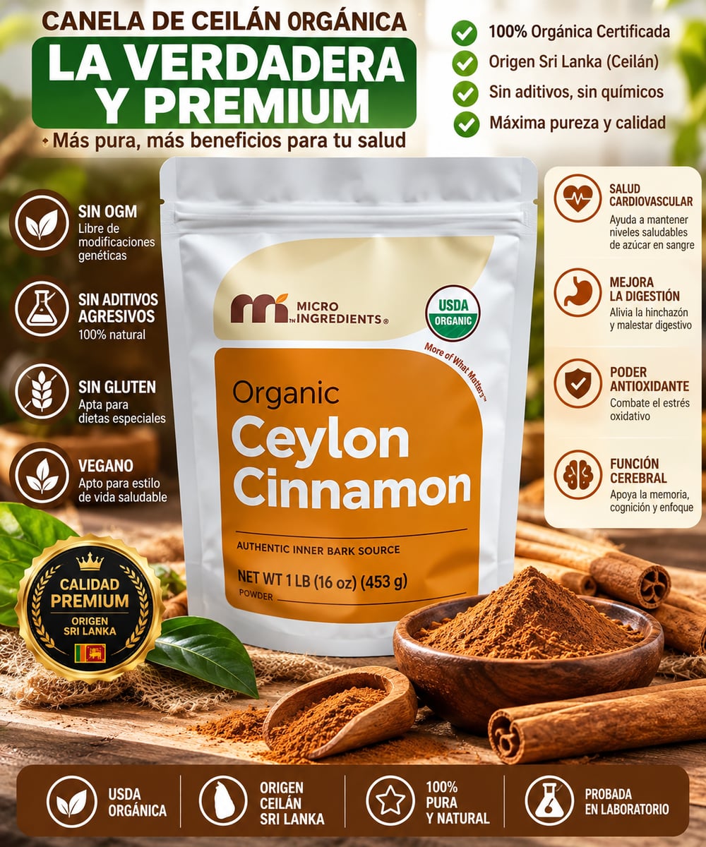Canela de Ceilán 7200mg equivalente con aceite MCT