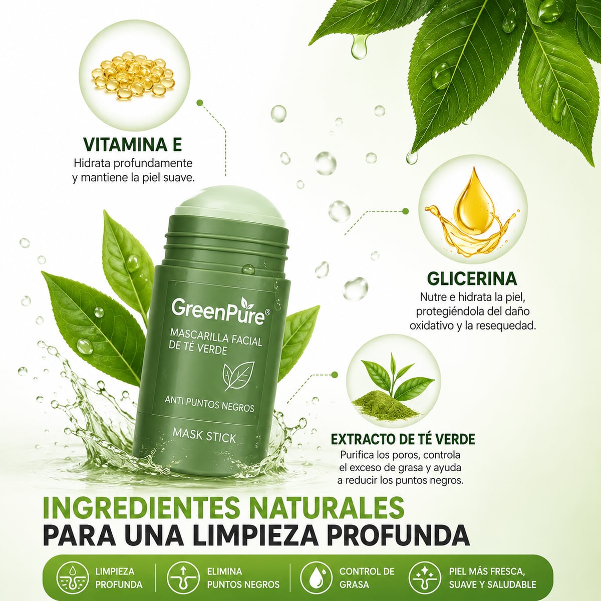 ULTIMAS UNIDADES - GreenPure® - Mascarilla Facial de Té Verde Anti Puntos Negros + ENVÍO GRATIS 🎁