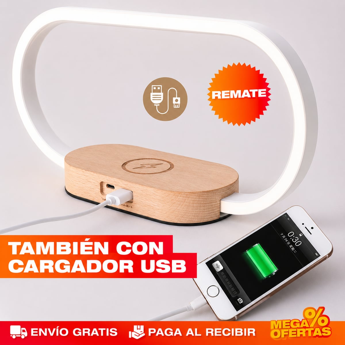 LÁMPARA LED DE MESA CON CARGA 10W