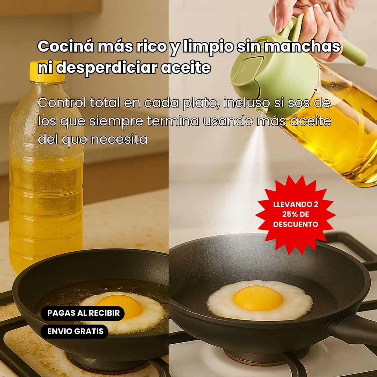 ACEITERA DISPENSADORA 2 EN 1 + SARTEN ANTIADHERENTE DE REGALO Y ENVIO GRATIS🚚